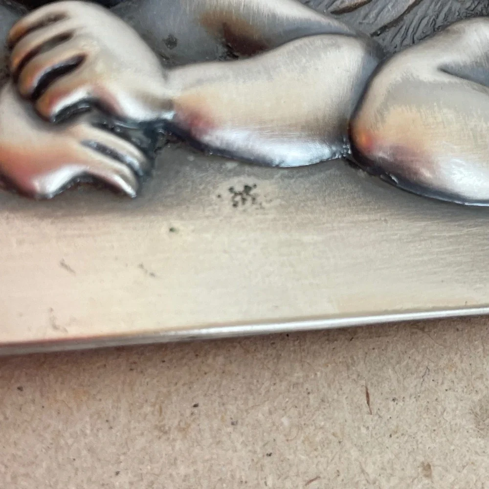 Cherub Scroll Picture Frame Pewter Tone Angel 5x5 Vintage Style Tabletop Decor